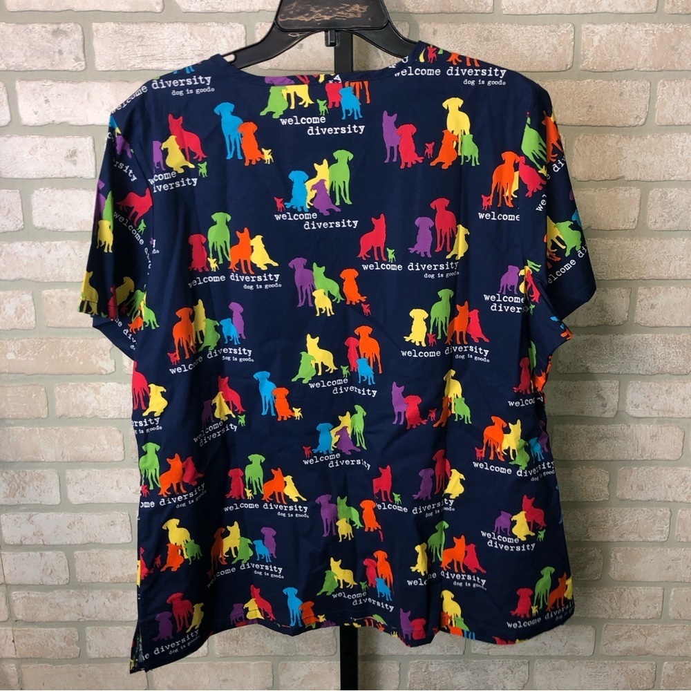 Cherokee Diversity Rainbow Dog Print Scrub Top XL - Picture 5 of 9
